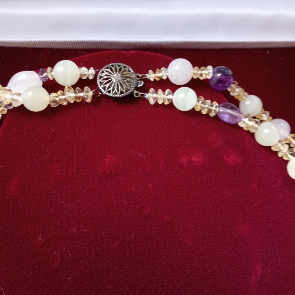 Celadon Jade Multi Gemstone Asian Vintage Necklace Spring Colors Double Strand - Picture 7 of 9